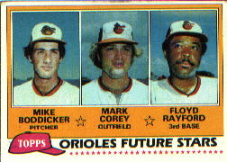 1981 Topps Baseball Cards      399     Mike Boddicker/Mark Corey/Floyd Rayford RC